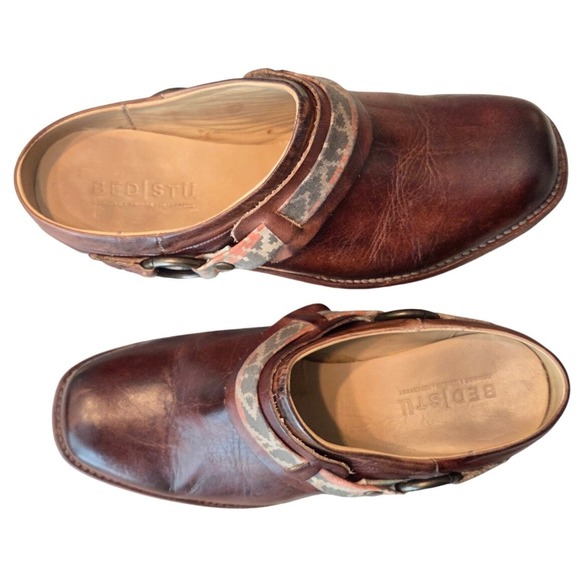 Bed Stu Brown Leather Square Toe Buckle Strap Clogs Mules Women US 8.5 - Picture 4 of 13